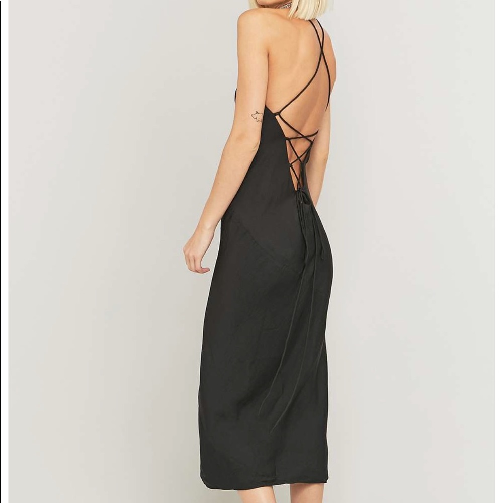 NWOT Black Lace-Up Back Slip Dress